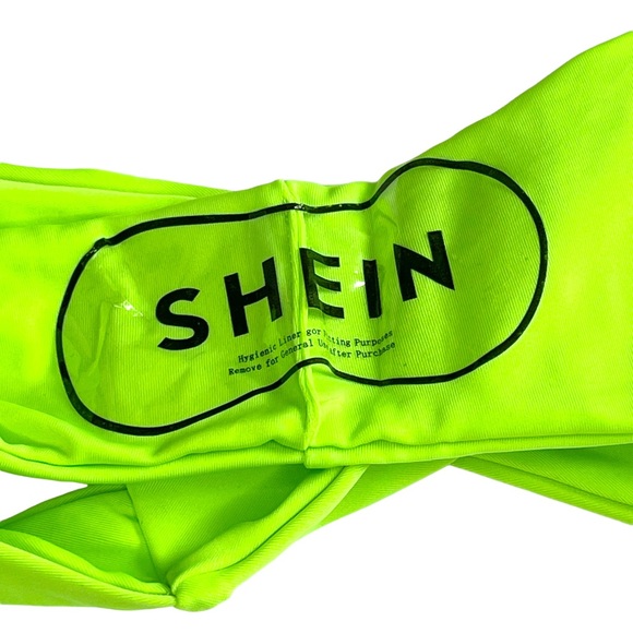 Shein Women’s Small 2 Piece Neon Green Triangle Top High Cut Cheeky Bottom - Picture 7 of 7